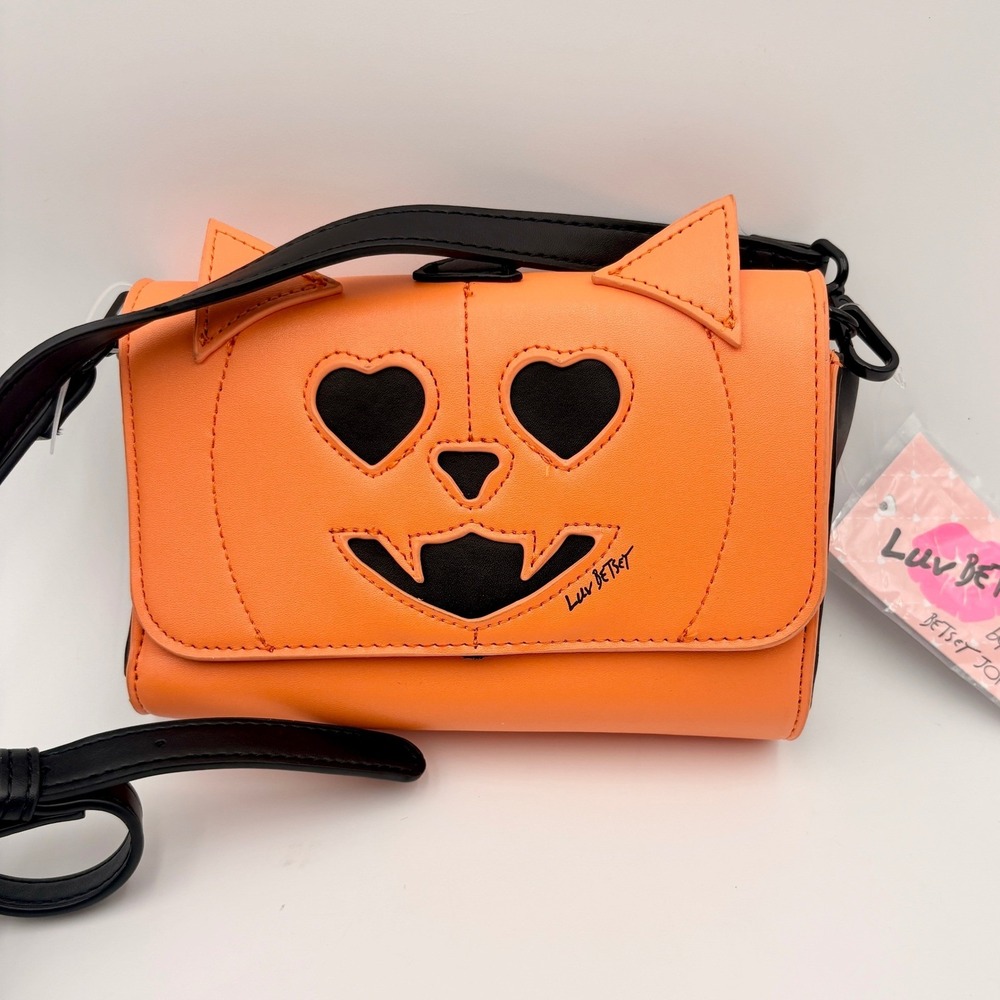 Luv Betsey LBSPOOKY Betsey Johnson Pumpkin Cat Crossbody Bag Orange  Halloween